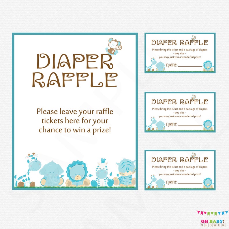 Safari Baby Shower Boy Diaper Raffle Tickets And Sign Baby Etsy
