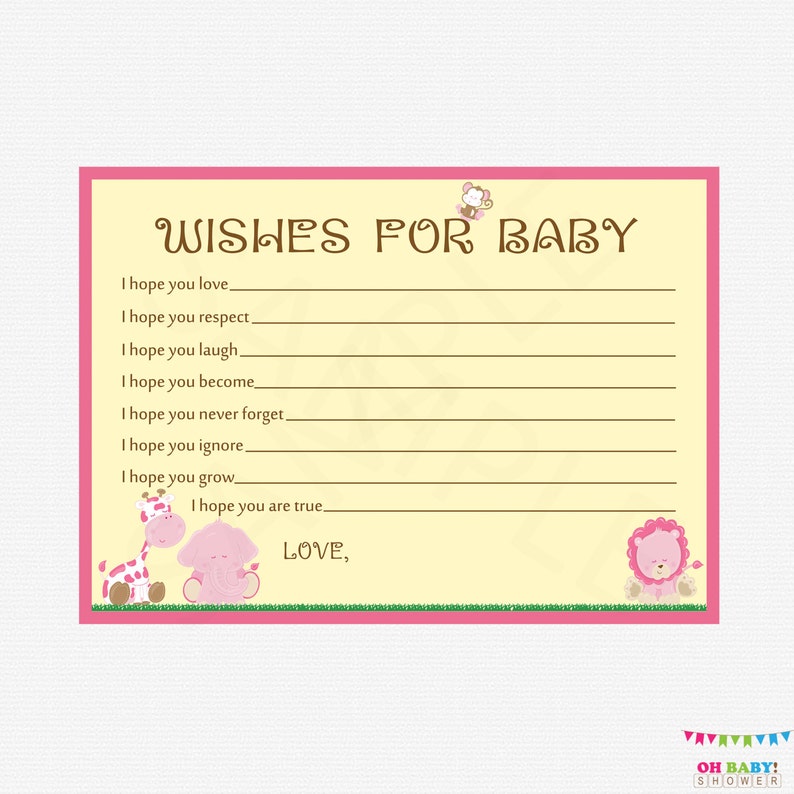 Safari Baby Shower Girl Wishes For Baby Baby Shower Wishes Etsy