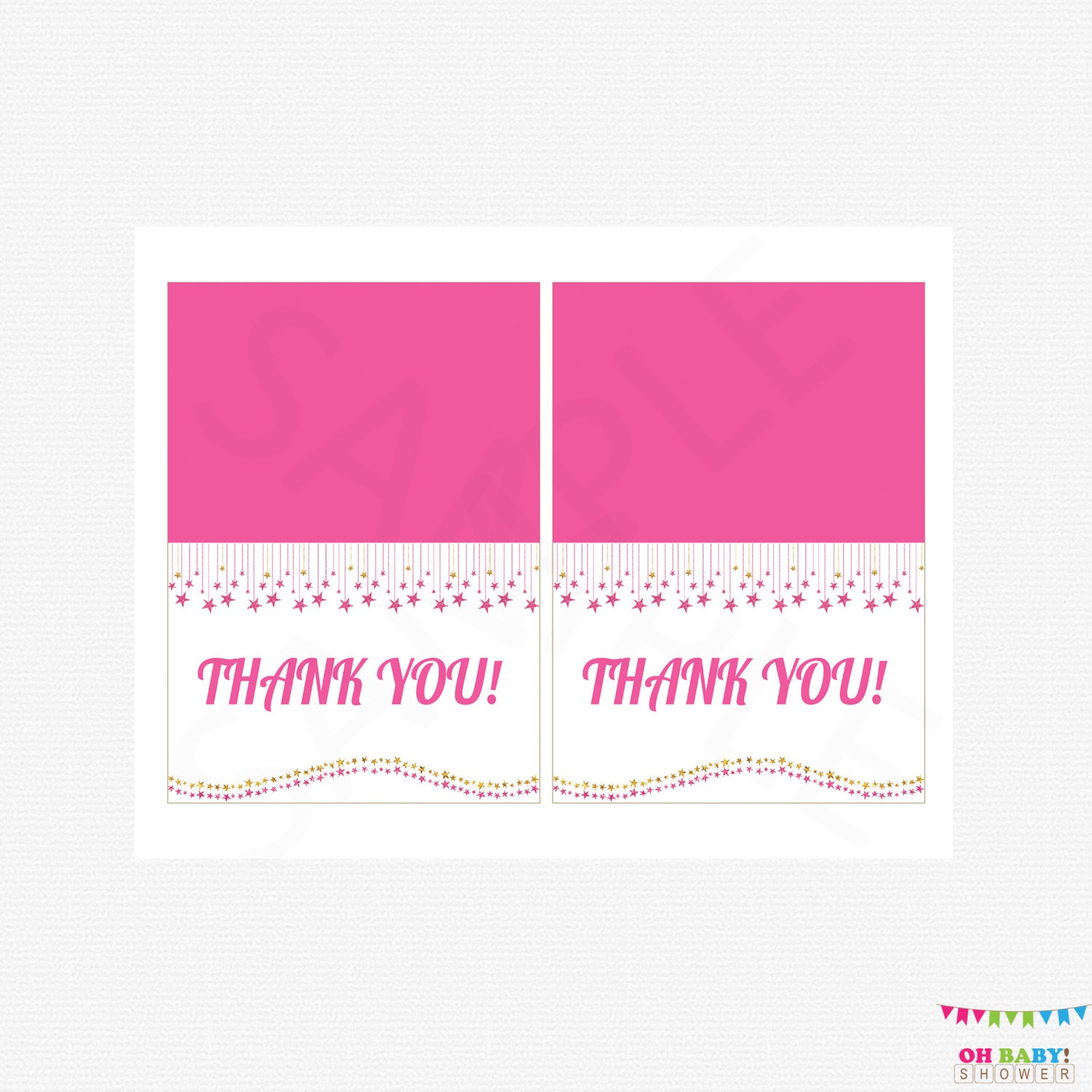 Pink and Gold Baby Shower Thank You Card Baby Shower / Glitter Etsy