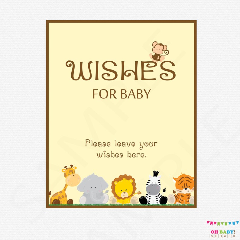 Safari Baby Shower Wishes for Baby Safari Animals Baby Etsy