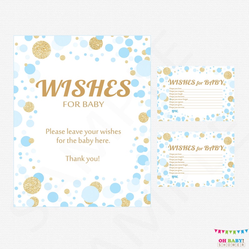 Blue and Gold Baby Shower Wishes for Baby Boy Card & Sign Etsy