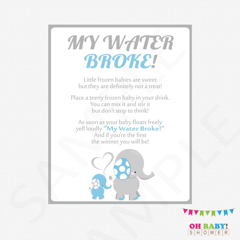 My Water Broke Baby Shower Game Elephant Baby Shower Games Etsy