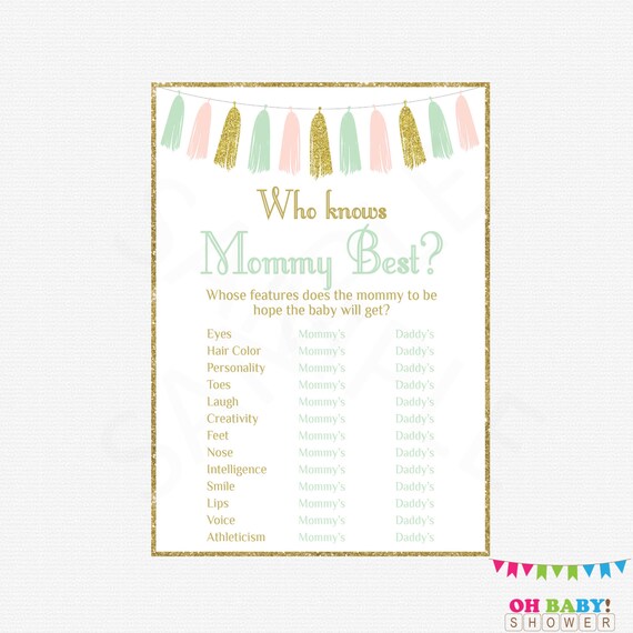Pink Mint Gold Baby Shower Games Who Knows Mommy Best Girl Etsy Pink Mint Gold Baby Shower Games Who Knows Mommy Best Girl Etsy