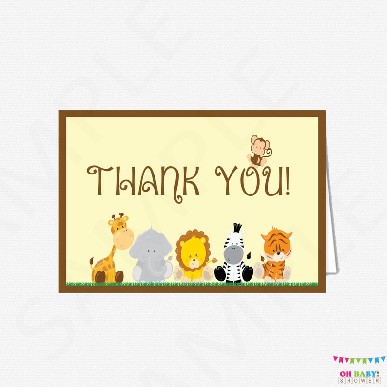 Safari Baby Shower Thank You Cards Baby Shower / Gender Etsy