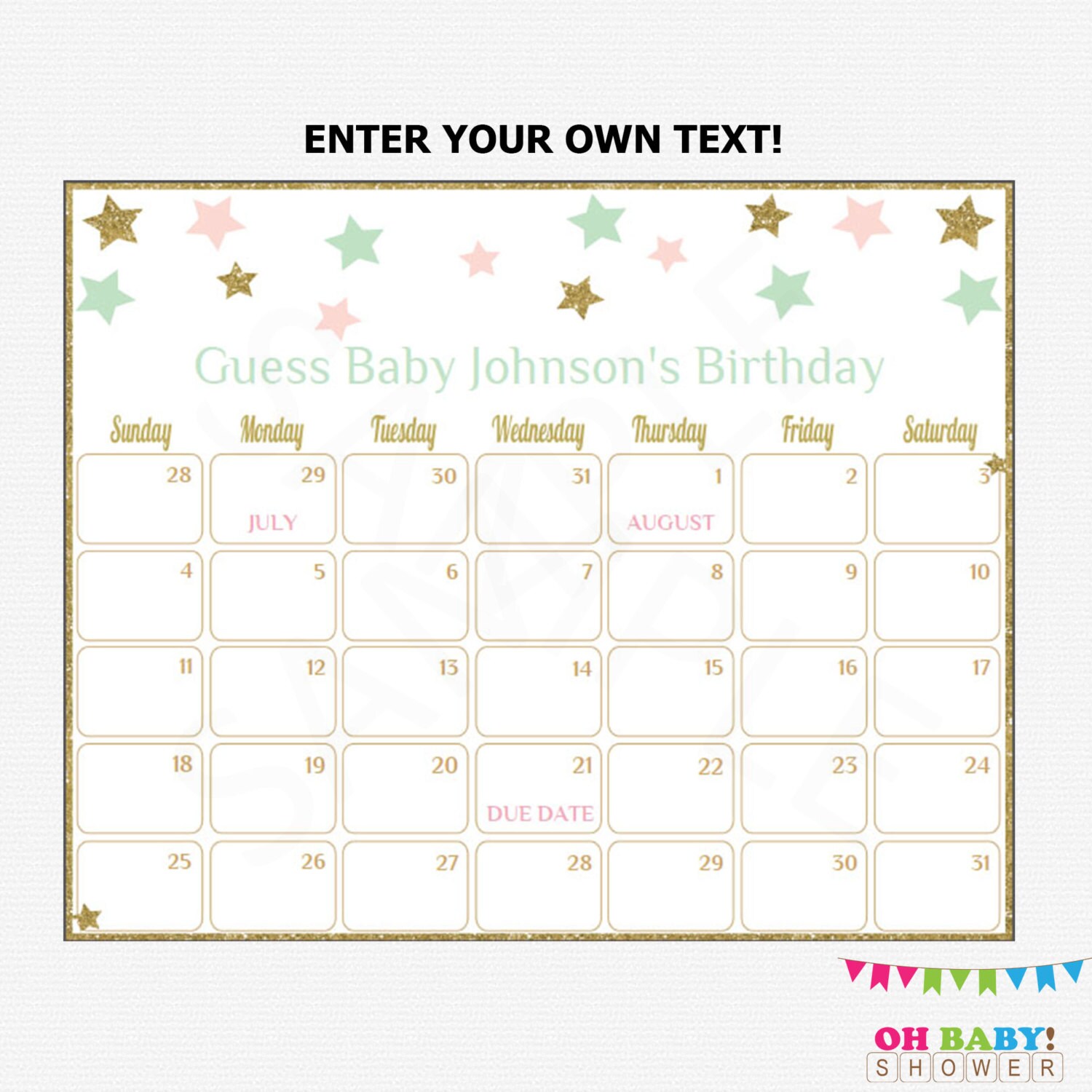 Printable Activities Birthday Prediction Guess Baby Due Date Game SELF ...