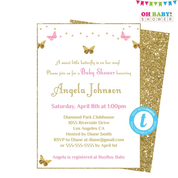 Butterfly Baby Shower Invitation Girl Pink And Gold Baby Etsy Butterfly Baby Shower Invitation Girl Pink And Gold Baby Etsy