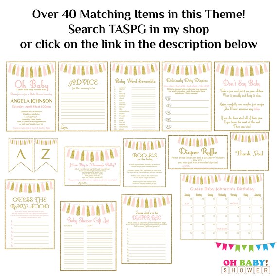 Pink And Gold Baby Shower Games Pack Games Bundle Baby Shower Game