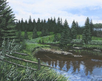 Prairie Creek Summer, Rob Miller Painting, Acrylic Landscape on Paper, Original Art, Alberta Painting, Canadian Artwork