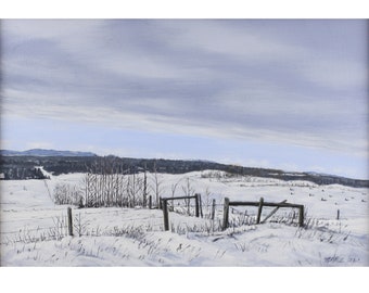 winter landscape, original painting, alberta art, snow painting, original art, rob miller painting, canadian art, acrylic landscape, 12 x 18