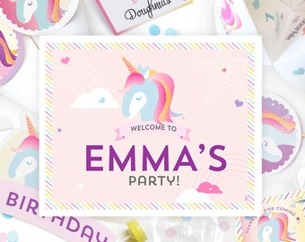 Girls Unicorn Birthday, Rainbow Unicorn, Pink,Blue, & Purple girls birthday party / Unicorns are Real party invitations, decorations, decor