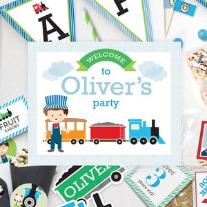 Cute Boy&#39;s Train Engine, Thomas the tank Birthday Party Decor, Locomotive Birthday Party Decor, Decorations. Printables, digital download.