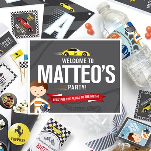 男の子のスポーツカー、レースカーの誕生日パーティーのデコレーション、NASCAR パーティーのデコレーション、子供のパーティーのデコレーション、ダウンロード可能でカスタマイズ可能。