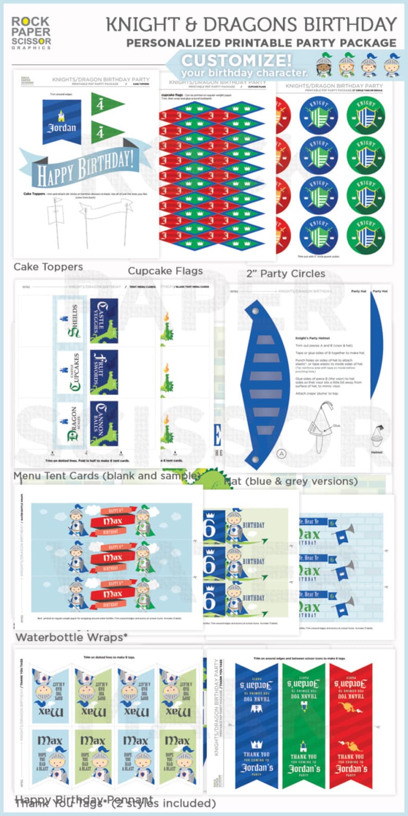 Downloadable Party Decorations Boy/'s Knights /& Dragons Printable Birthday Party