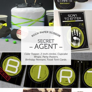 Kid's Spy, Secret Agent, Espionage, Mission Impossible, Detective Birthday Party Kit, decorations. Customized and downloadable PDF. image 2