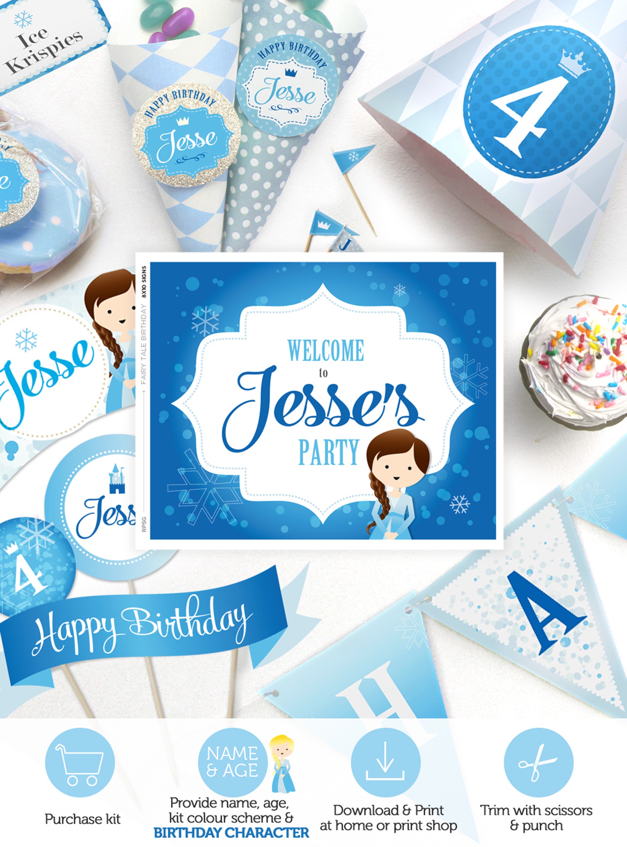 girl s princess birthday frozen birthday blue or pink etsy