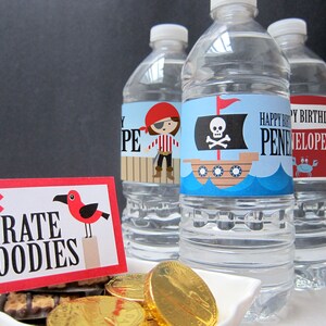 Kid's Pirate Ship, High Seas Printable water bottle wrapper for Birthday Party. Custom Digital Download.