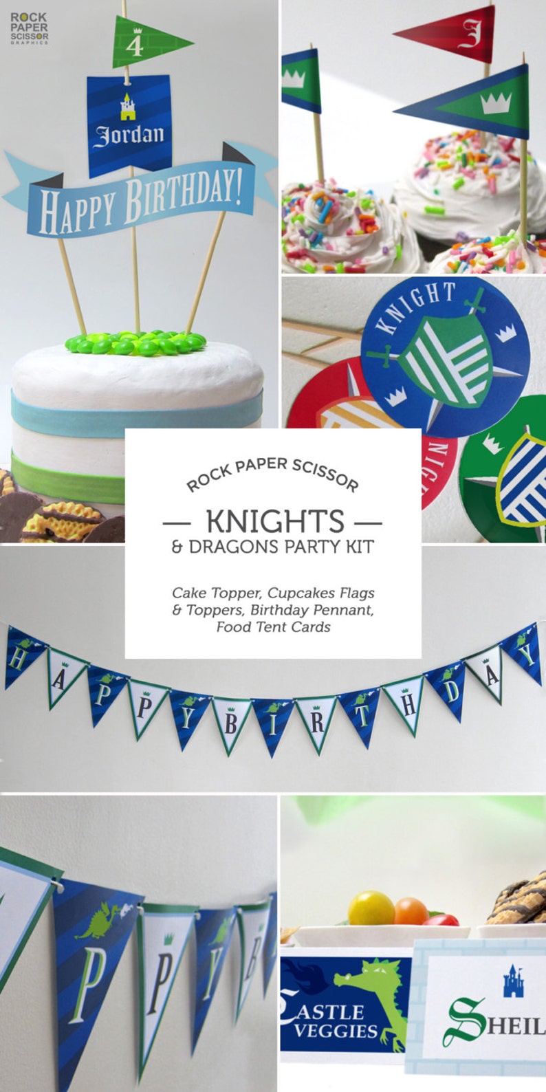 Downloadable Party Decorations Boy/'s Knights /& Dragons Printable Birthday Party