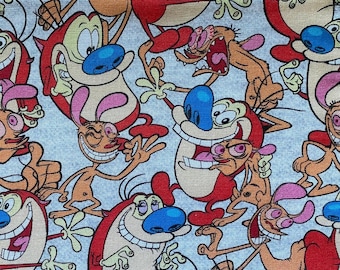 Ren & Stimpy 90s Cartoon Zippered Cotton Pouch: Pencil Case, Makeup Bag, Card Holder