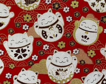 Lucky Cat Japanese Crane Sakura Zippered Cotton Pouch: Pencil Case, Makeup Bag & Card Holder