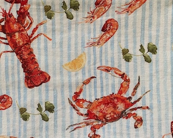 Coastal Seafood Zippered Pouch: Cotton Makeup bag, Pencil Case, Card Pouch