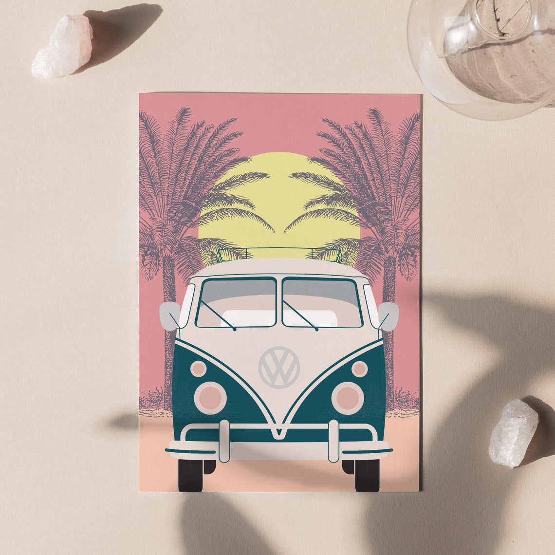 VW Bus Sunset Art Print Home Decor Wall Art Retro Poster Etsy
