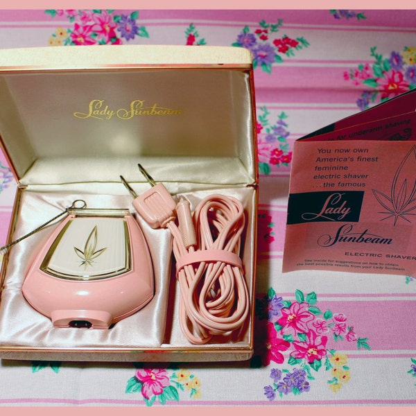 Lady Sunbeam PINK Electric Razor Kit, Original Case, PINK Cord 1960s