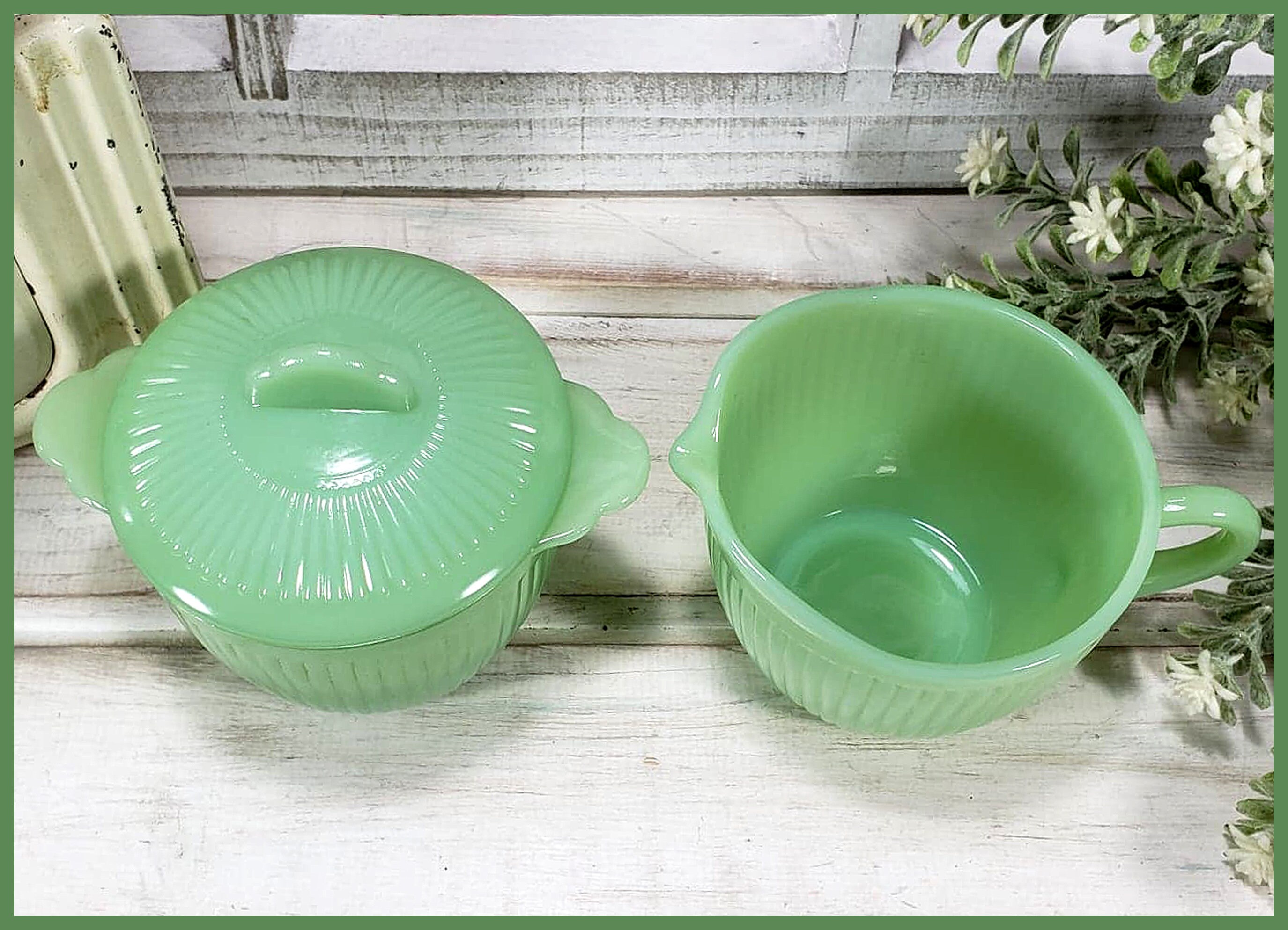 Fire King Jadeite Jane Ray Creamer & Sugar Bowl With Lid 3 Etsy