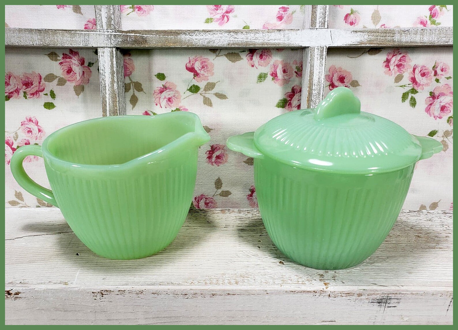 Fire King Jadeite Jane Ray Creamer & Sugar Bowl With Lid 3 Etsy