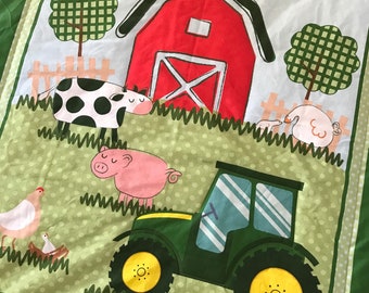 John Deere Tractor Baby Quilt- Gift for new mom--Unique baby gift-Crib Bedding, Baby Shower Gift, Baby boy gift, country farm nursery