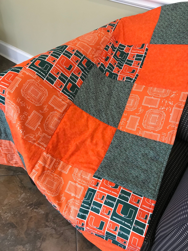 University of Miami Baby Quiltunique Baby Giftfootball Quilt, Baby Shower Gift, Football