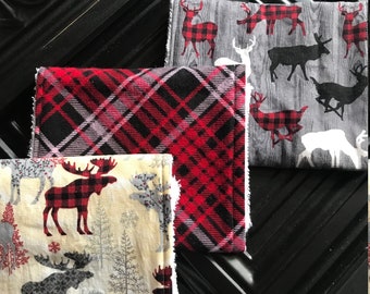 Winter Elk Woodland burp cloth set, First Christmas, Baby shower gift, red plaid, Country nursery, woodland nursery, baby boy