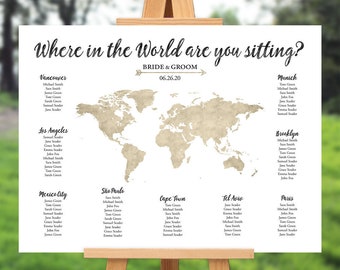 world map seating chart - wedding seating chart - travel themed wedding - destination wedding - PRINTABLE - 18x24 - 20x30 - 24x36 - 30x40