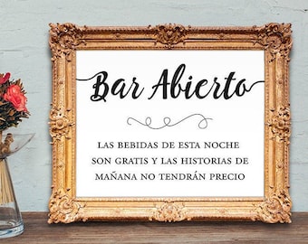 Bar Abierto - Spanish Open bar sign - Spanish wedding bar sign - PRINTABLE - 8x10 - 5x7