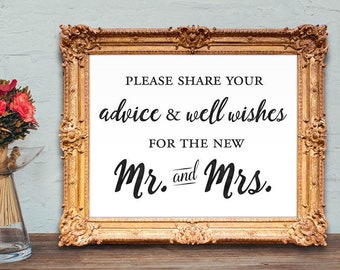 Spanish wedding guest book sign - por favor comparta sus consejos y deseos para el nuevo Sr. y Sra.- 8x10 - 5x7 PRINTABLE