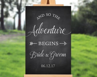 Wedding welcome sign - and so the adventure begins - PRINTABLE - Rustic - 16x20 - 18x24 - 20x30 - 24x36
