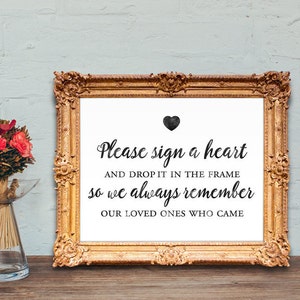 Wedding Guest Book Sign - please sign a heart and drop it in the frame - PRINTABLE wedding sign - 8x10 - 5x7
