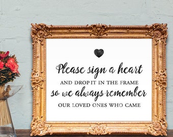 Wedding Guest Book Sign - please sign a heart and drop it in the frame - PRINTABLE wedding sign - 8x10 - 5x7