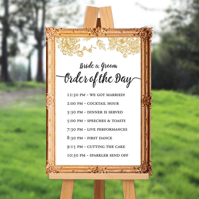Order of the Day Wedding Sign Order of Events Sign Wedding Etsy UK