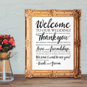 Wedding Welcome Sign - Wedding thank you sign - PRINTABLE 8x10 - 16x20 - 18x24 - 20x30 - 24x36