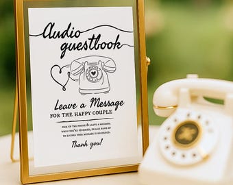 audio guestbook sign - leave a message for the happy couple - telephone guestbook - Hand drawn - whimsical - 8x10 - 5x7 - PRINTABLE