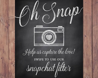 Wedding snapchat filter sign - swipe to use our snapchat filter - rustic snapchat wedding sign - PRINTABLE 8x10 - 5x7