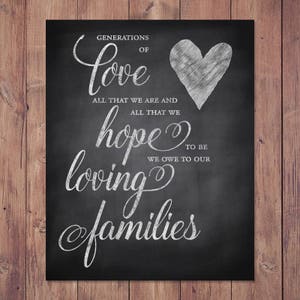 Wedding thank you sign - generations of love - all that we are and all that we hope to be - rustic thank you - PRINTABLE 8x10 - 5x7