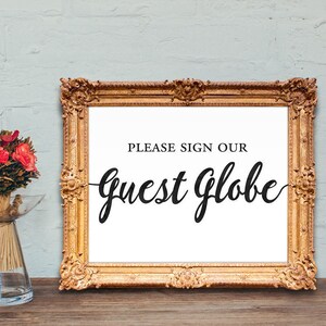 globe wedding guest book sign - please sign our guest globe - PRINTABLE - 8x10 - 5x7