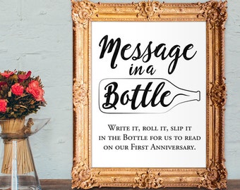 Wedding Guest Book Sign - Message in a bottle anniversary PRINTABLE 8x10 and 5x7 wedding sign