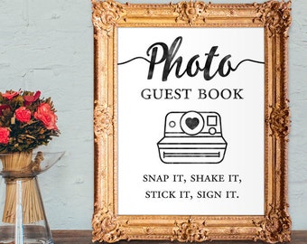 Photo guest book - snap it, shake it, stick it, sign it - wedding guest book - 8x10 - 5x7