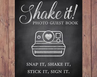 Photo guest book - Shake it like a - snap it, shake it, stick it, sign it - rustic wedding guest book - 8x10 - 5x7 - PRINTABLE