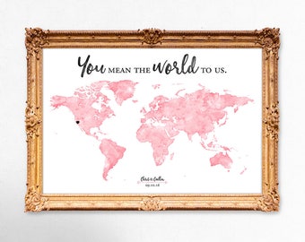 World map guest book - watercolor wedding guest book - travel guest book - You mean the world to us - 18x24 - 20x30 - 24x36 - PRINTABLE