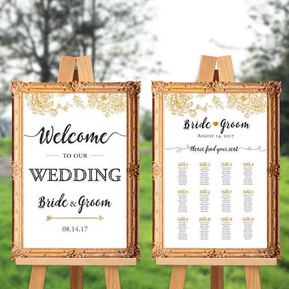 Wedding Welcome Sign And Seating Chart Set Of Two Welcome Etsy