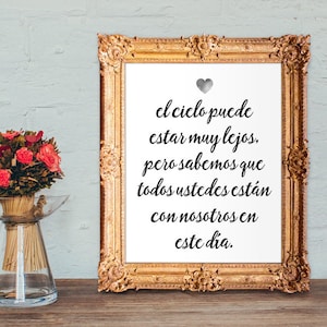 Spanish wedding memorial sign - wedding memorial sign in Spanish - el cielo puede estar muy lejos - 8x10 - 5x7 Printable