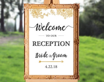 Wedding reception welcome sign - welcome to our reception - PRINTABLE - 16x20 - 18x24 - 20x30 - 24x36